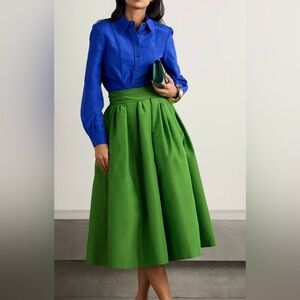 CAROLINA HERRERA Pleated cotton-blend faille midi skirt